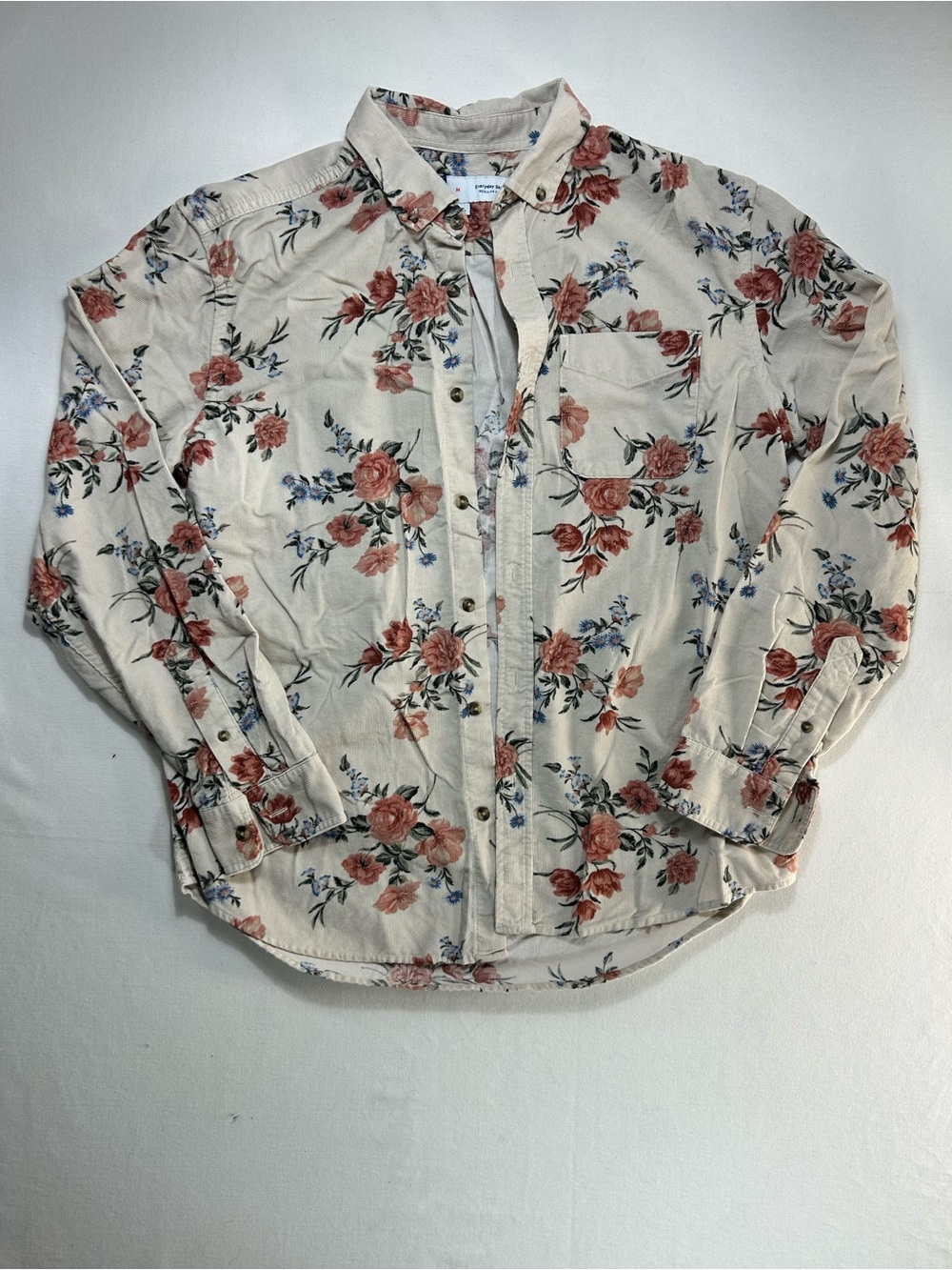 Old Navy - Floral Button-Down Corduroy Shirt - Cream w/ Rose Print - Medium